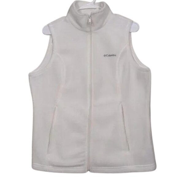 Fleece White Vest Columbia Benton Size M Zip Up Casual Cowl neck Pockets - Picture 2 of 14